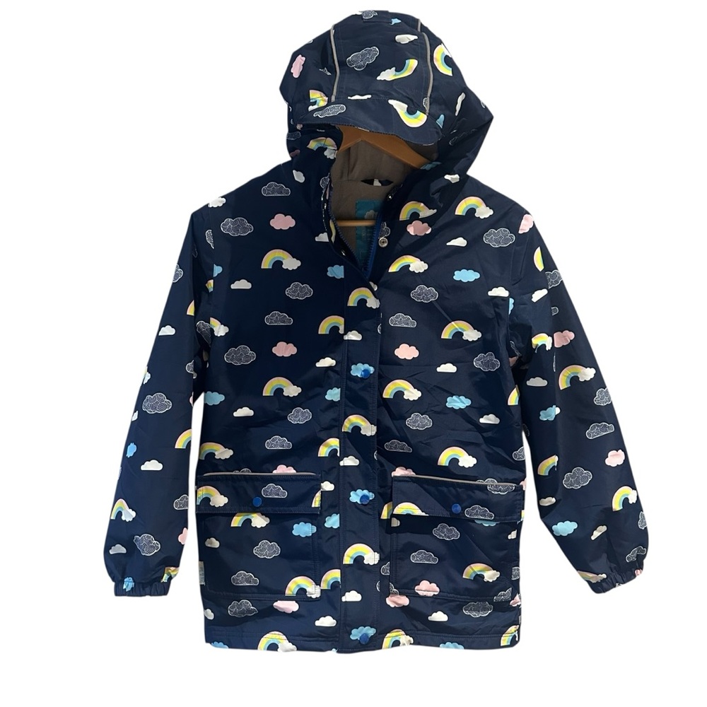 Jan & Jul Cozy-Dry Rain Jacket Fleece‎ Lined Navy Blue Rainbow Size 10